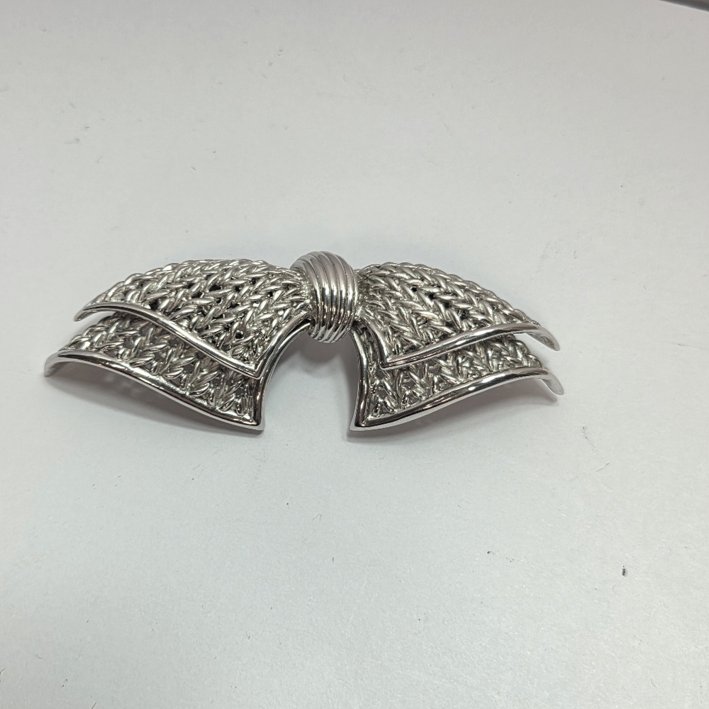 vtg marcel boucher rhinestone bow brooch signed numbered silver tone big layered